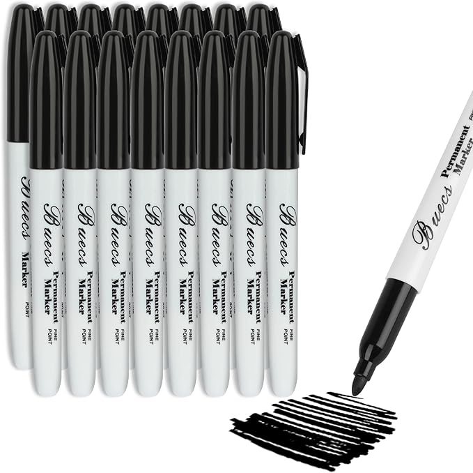 Buecs Permanent Markers, Fine Point, Waterproof & Smear Proof Markers, Quick by Buecs