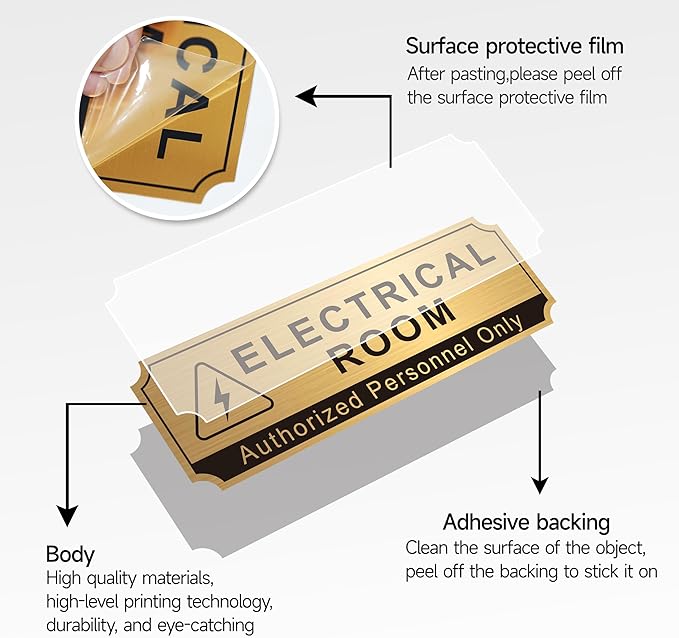 Electrical Room Sign for Business Door，Self-Adhesive Durable Brushed Gold - Image 3