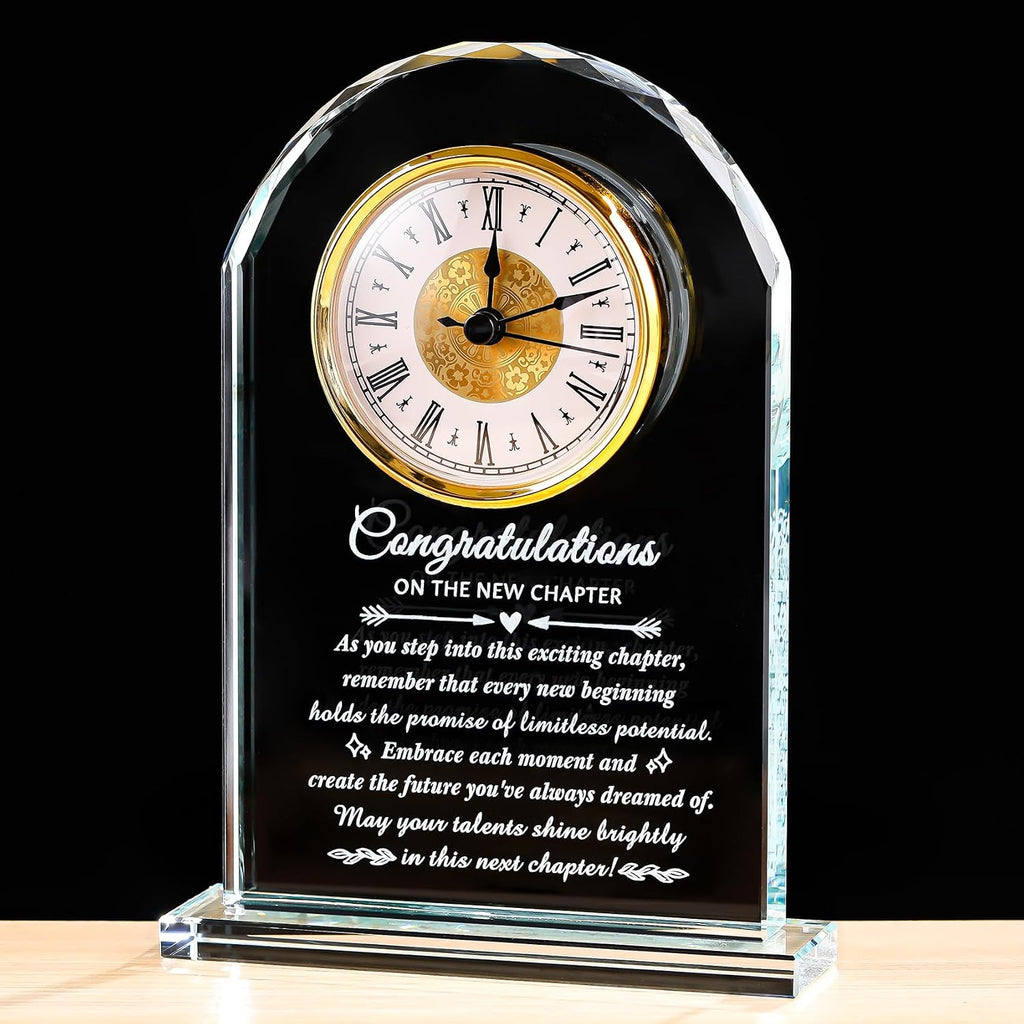 Movdyka Congratulation Gifts for Women Men, New Job Promotion Crystal Clock | Congratulation Gifts for Women Men, Congrats on New Job Promotion Gift for Coworkers Leader Employee, Crystal Plaque Decor