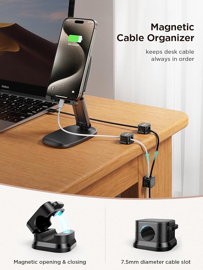 9 Pack Magnetic Cable Clips Cord Holder, Under Desk Cable Management, JOYROOM - Image 2