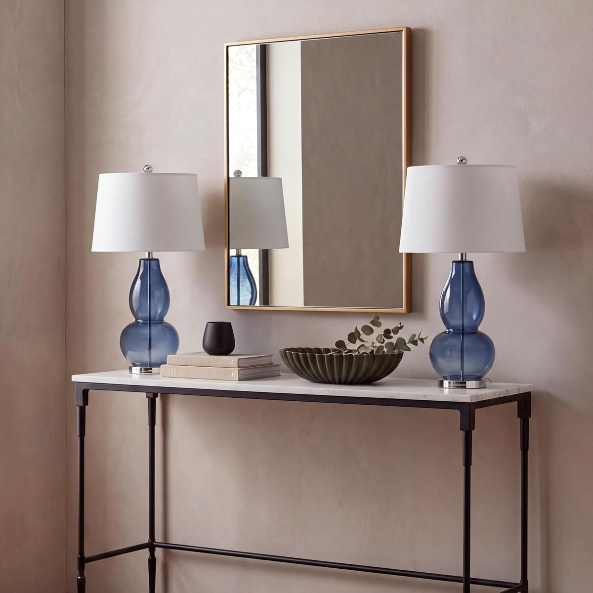 Safavieh Lighting Collection Mercurio Double Gourd Blue and White Table Lamp,...