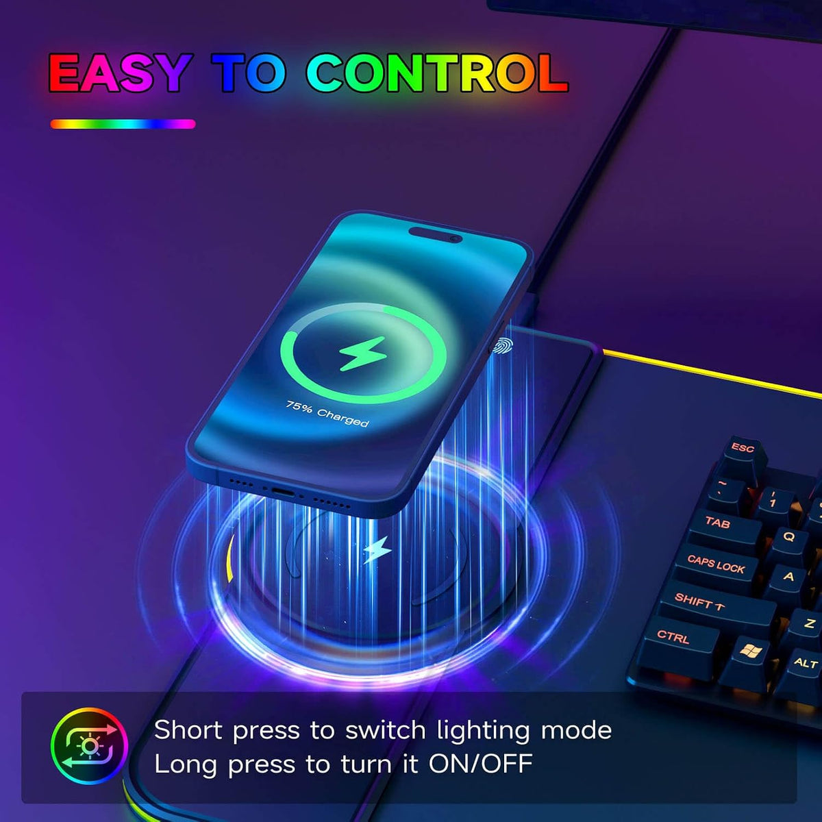 Charging RGB Gaming Mouse Pad - Wireless 15W Mousepad LED Extra Large Mouse M...