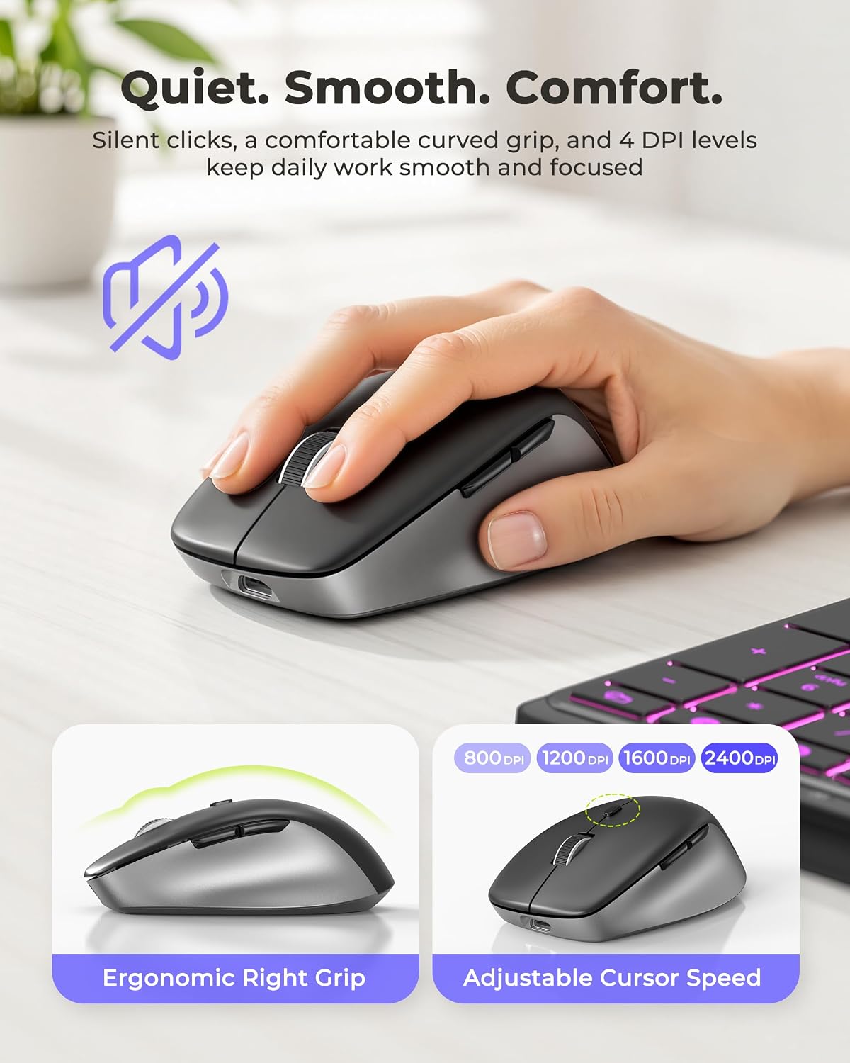 seenda COE64-3 Pro Wireless Bluetooth Keyboard Mouse Combo, 7-Color Backlit