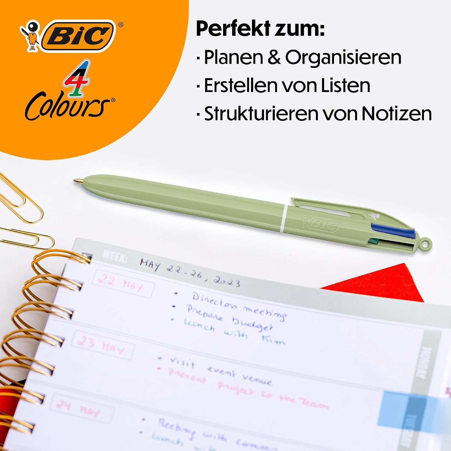 BIC 4 Colours Mineral Ballpoint Pen Medium Tip (1.00mm) - Assorted Barrel Colours Pack of 5