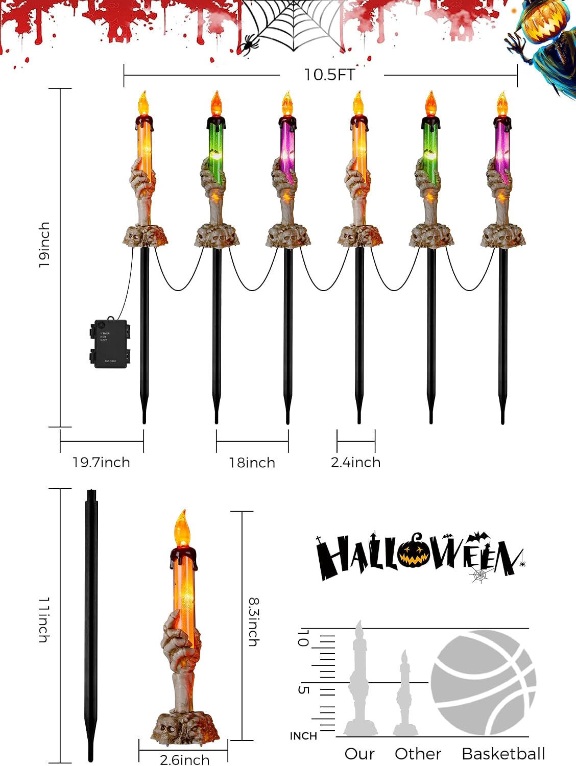 Halloween Decorations, 2 x 6 Pack Skeleton Hands Hold Lighted Candle Stakes, ...
