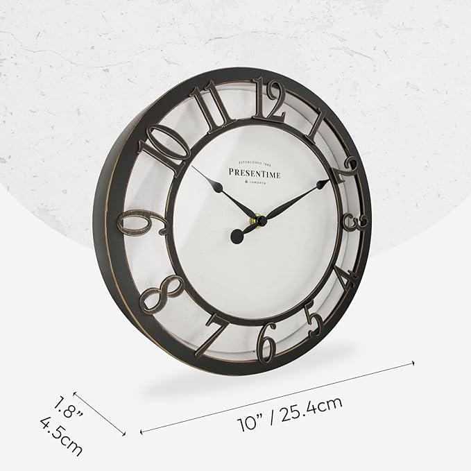 Presentime & Co 10" Farmhouse Series Wall Clock, Vintage Style, Retro Clock - Image 7