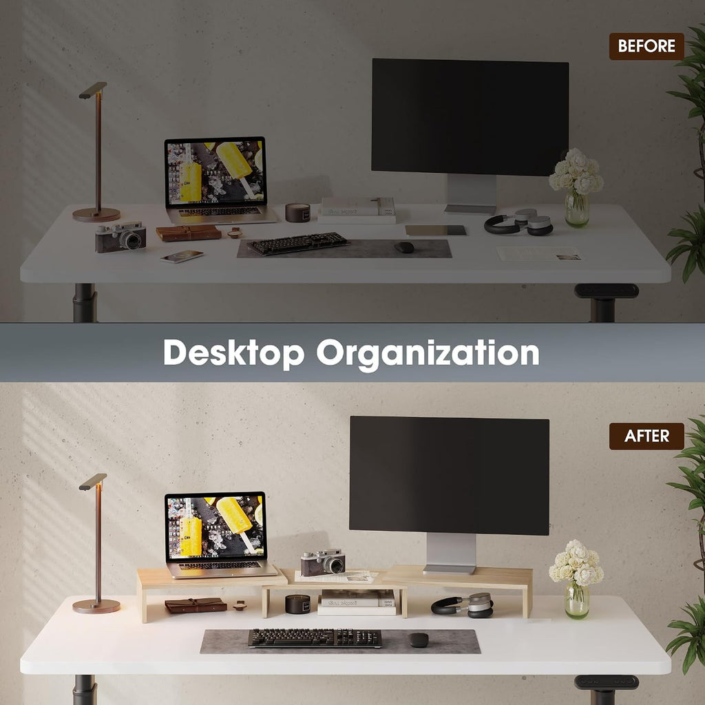 fitueyes dual monitor stand riser, adjustable length and, side view