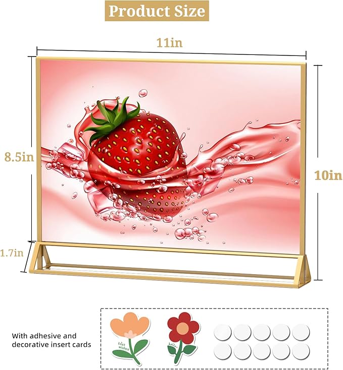 PPH-Sisy Clear Acrylic Sign Holder 11x 8.5 Horizontal Double Sided Gold Frame - Image 2