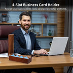 Wooden Business Card Holder, 4-Compartment Card Storage Box, Business Card - Image 3