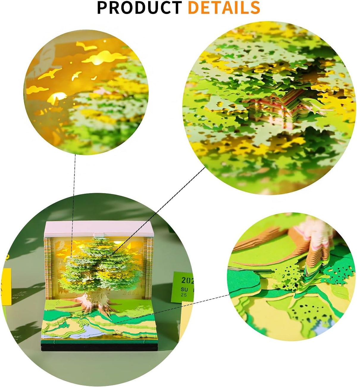 3D Time Piece Calendar, 2027 Desk Calendar With LED Light, 3d Tree Memo Pad C...