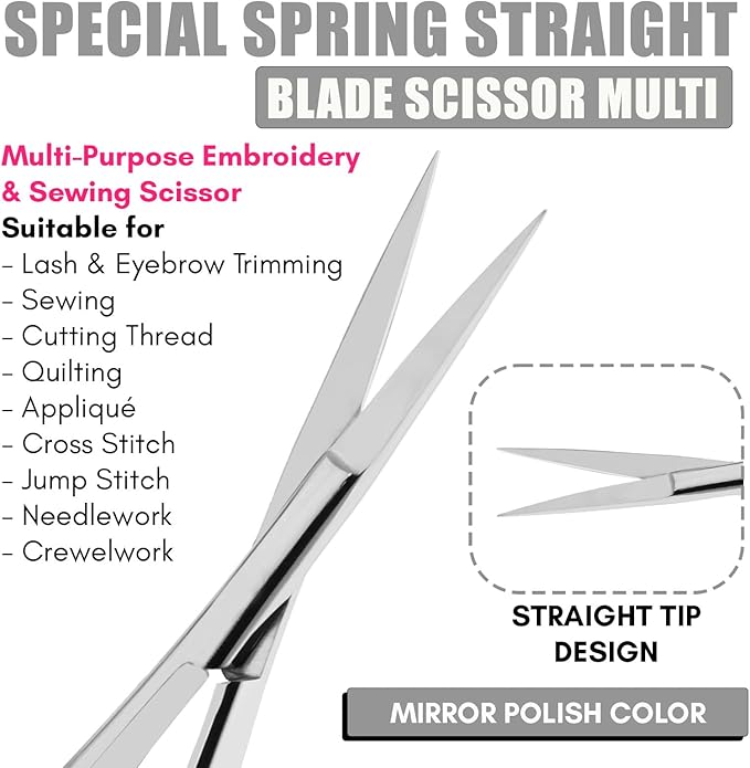 Cross Edge Spring Scissors 5 Inch straight Stainless Steel Precision Eyebrow & - Image 3