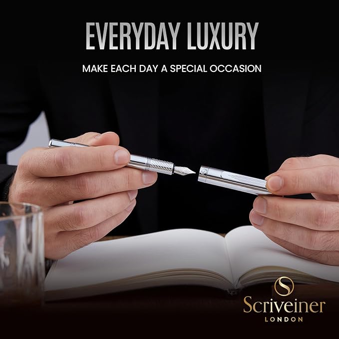 Scriveiner Silver Chrome Fountain Pen, Award Winning Luxury Pen, Heavy Pocket - Image 8