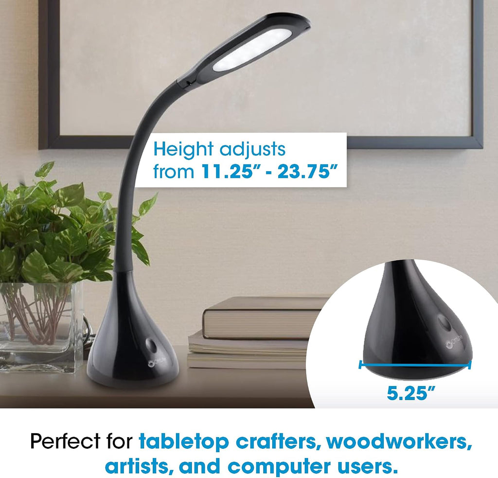 ottlite creative curves led desk lamp, black on a desk or shelf