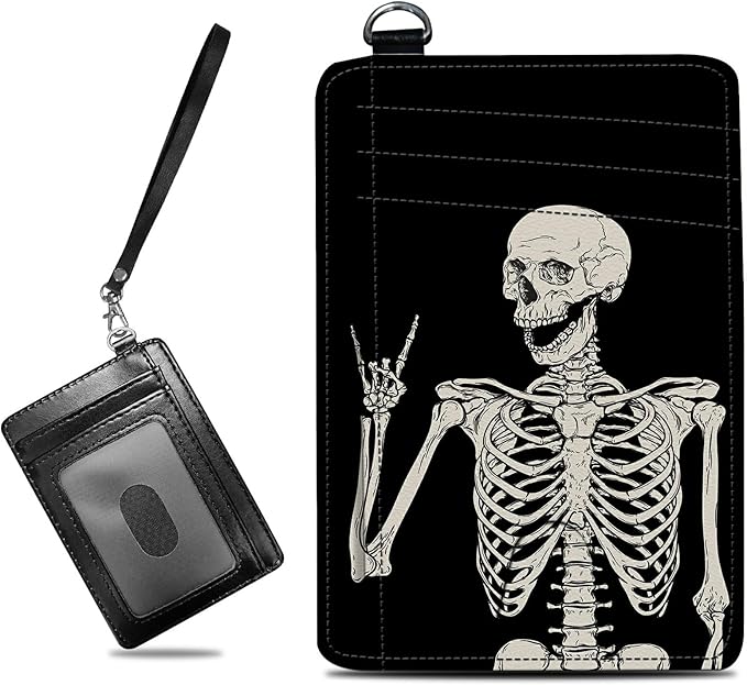 BWEGRHE Small Travel Wallets, Skull Skeleton Slim Minimalist Front Pocket Wallet by BWEGRHE