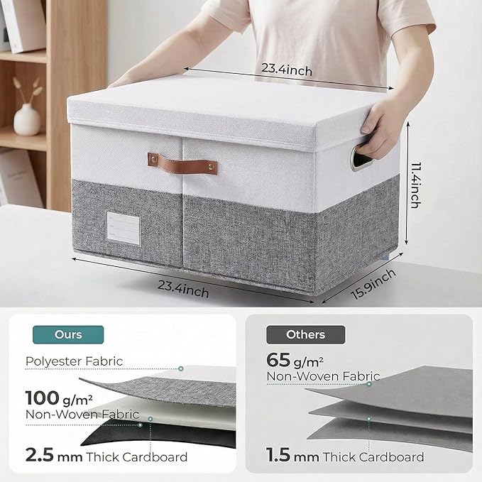 PRANDOM Storage Bins with Lids Linen Fabric Foldable Storage Boxes Organizer - Image 3