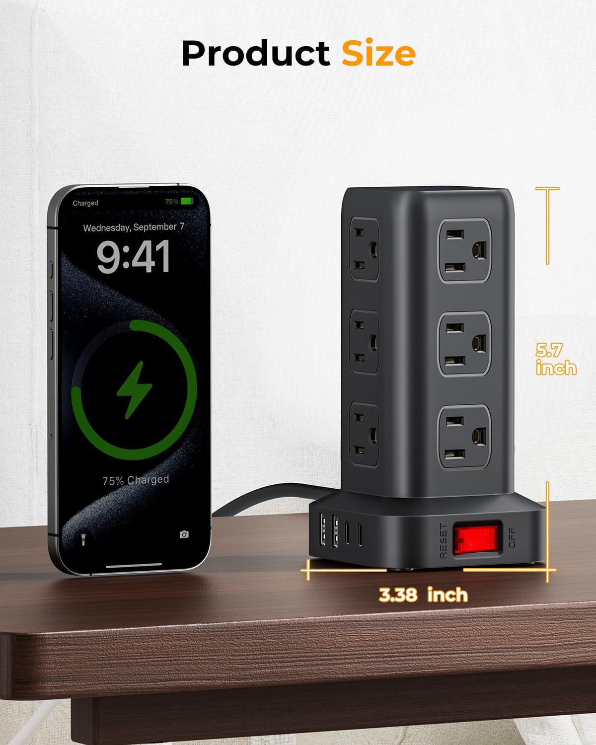 Power Strip with 12 Outlets 4 USB (1 USB C), 6.5Feet Extension Cord with Mult...