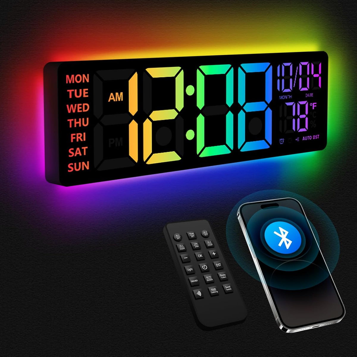 yisile 16 inch rgb led digital wall clock, main product view