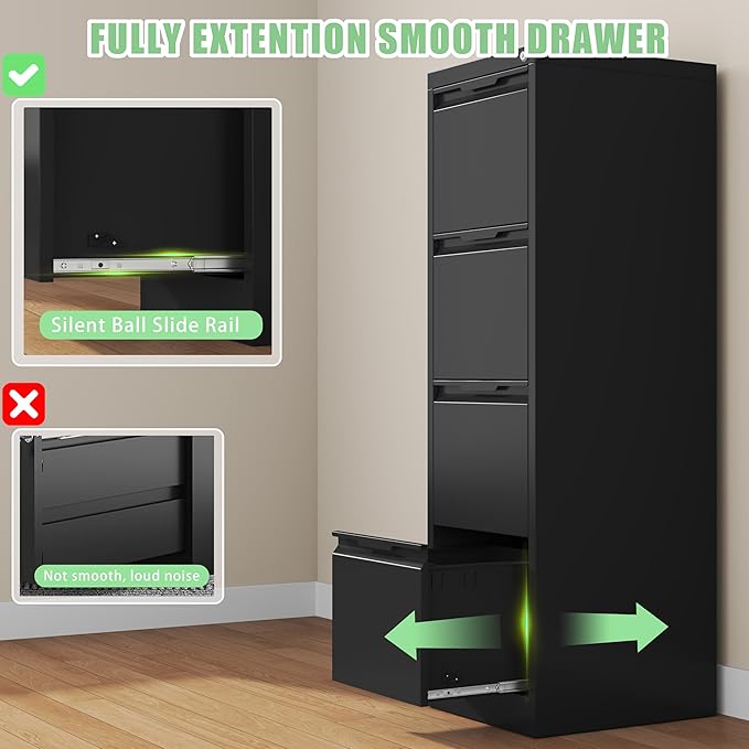 4-Drawer File Cabinet with Lock, Metal Vertical Filing Cabinets - Image 4