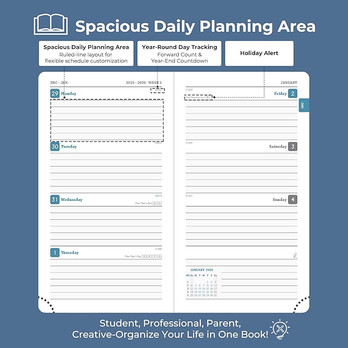 IN-LUXPRO Planner 2026 Daily Weekly and Monthly, 6.5"x3.75", 12 Months Spiral - Image 3