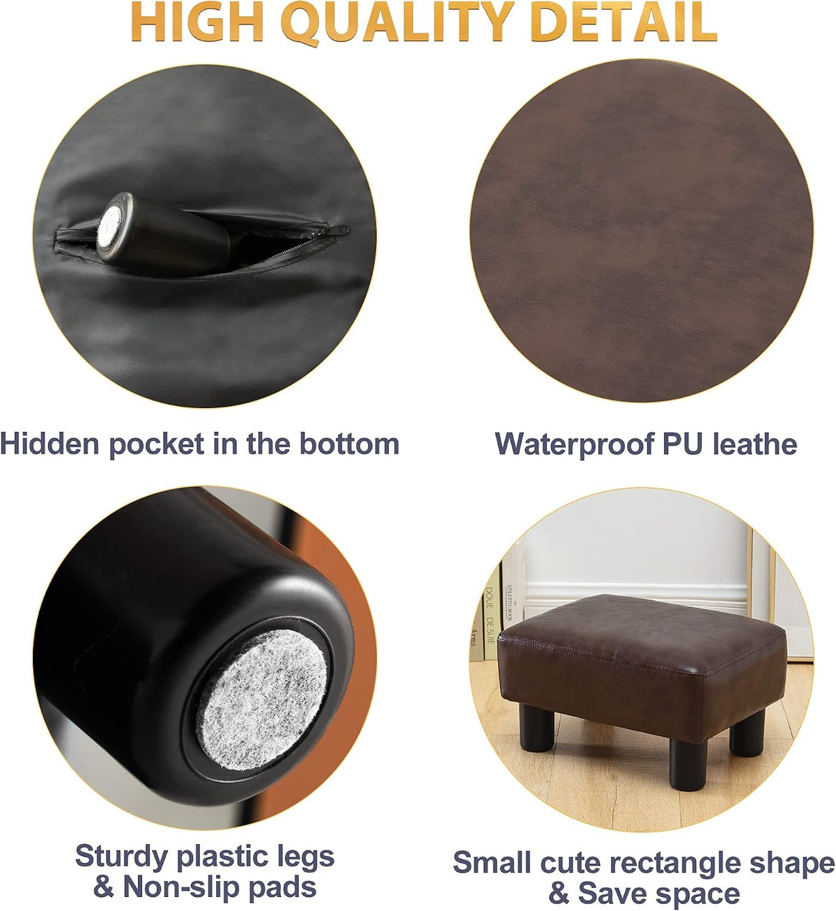 LUE BONA Small Rectangle Foot Stool, PU Leather Fabric Footrest Ottoman with ...