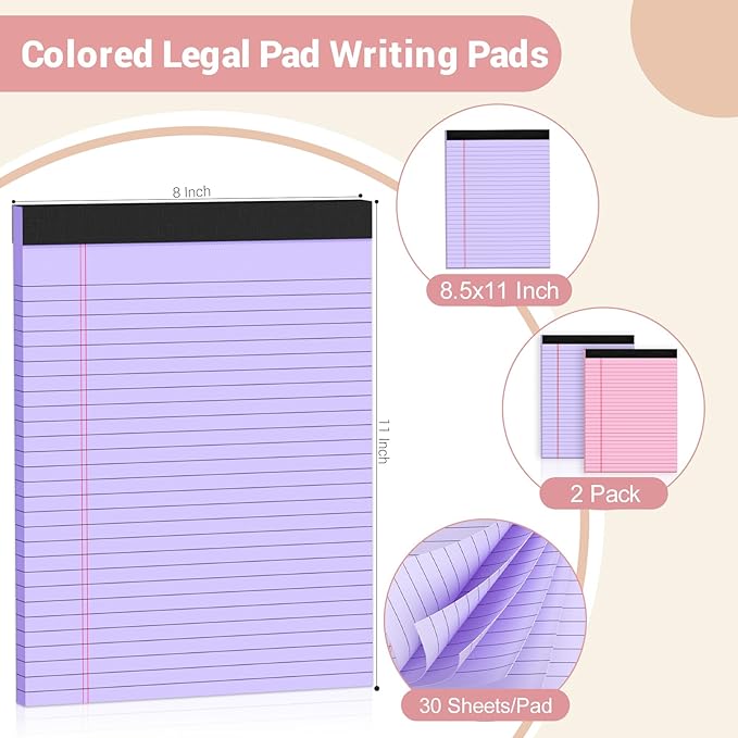Roneky Legal Pads 8.5 x 11 Colored Note Pads, 2 Pack Notepads 8.5 x 11 Lined - Image 2