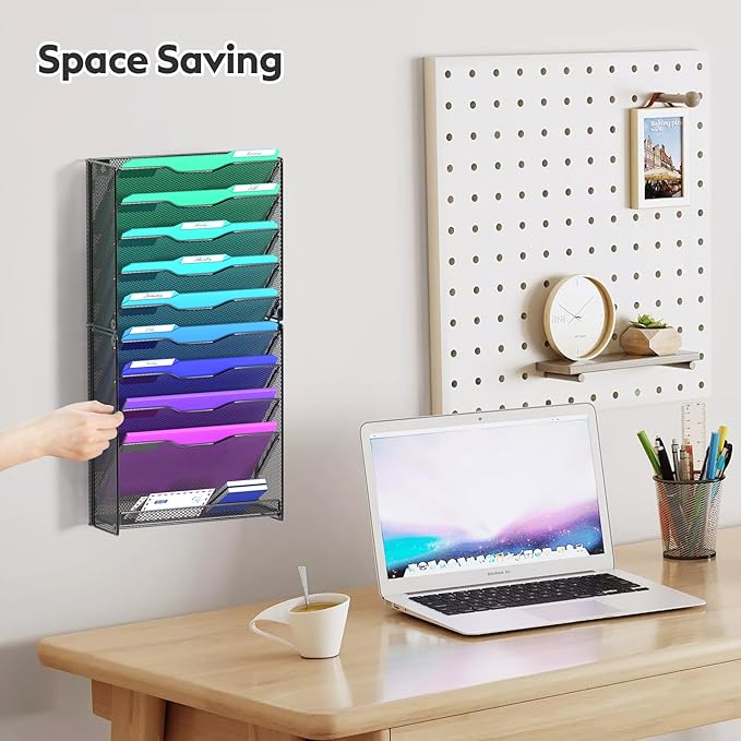 samstar 10 Tier Wall File Organizer, Hanging Wall Mount File Holder Paper - Image 2