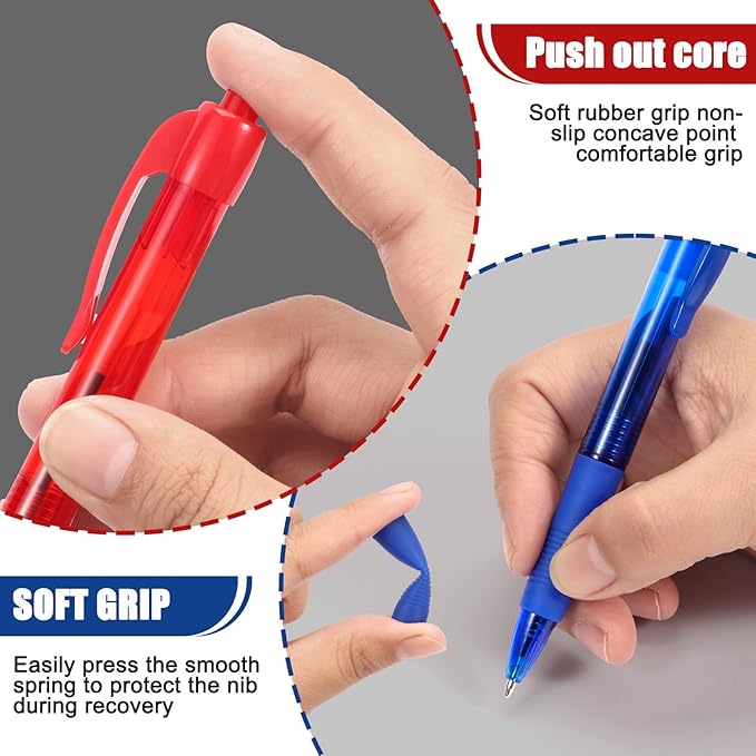 deegtran Pens Bulk, 50 Pack No Bleed Blue & Red Ink Click Pens - Image 4