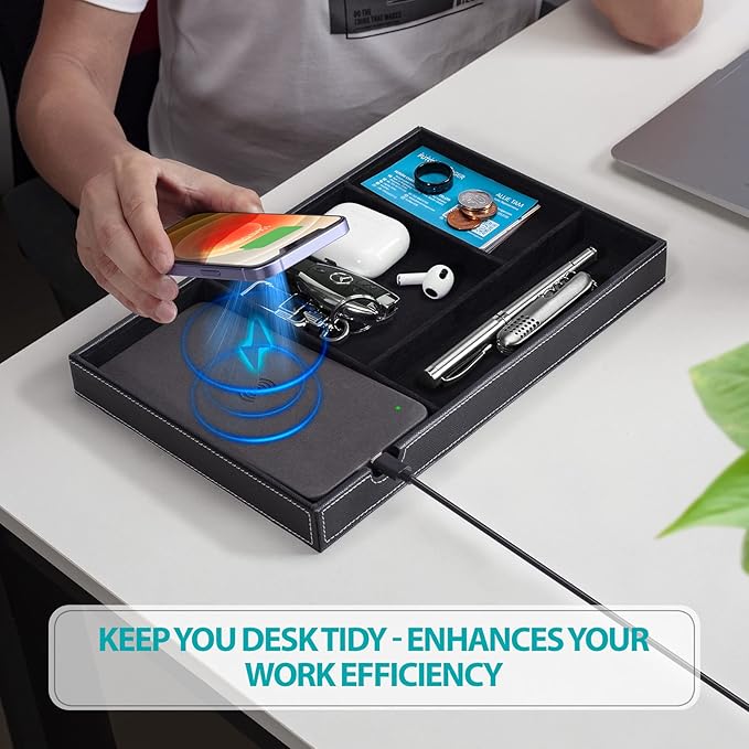 Valet Tray, Built in Wireless Charging Pad, Nightstand Organizer, Dresser - Image 3