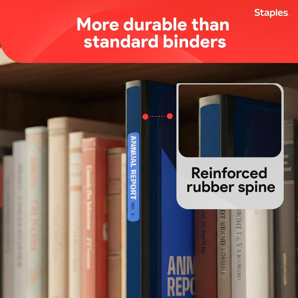 Staples Better View 1.5-Inch D-Ring Binder, Blue, Clear Overlay | Durable 3-ring binder for school and office document organization.