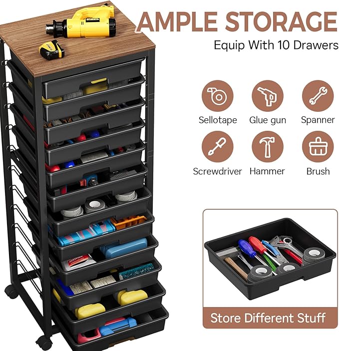 SYKIARIOL Rolling Cart with Drawers, 12 Drawer Rolling Cart, Rolling storage - Image 4