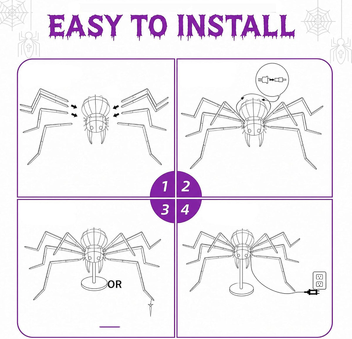 6.8 FT Giant Spider Halloween Decorations, 128 LED Light Up Spider