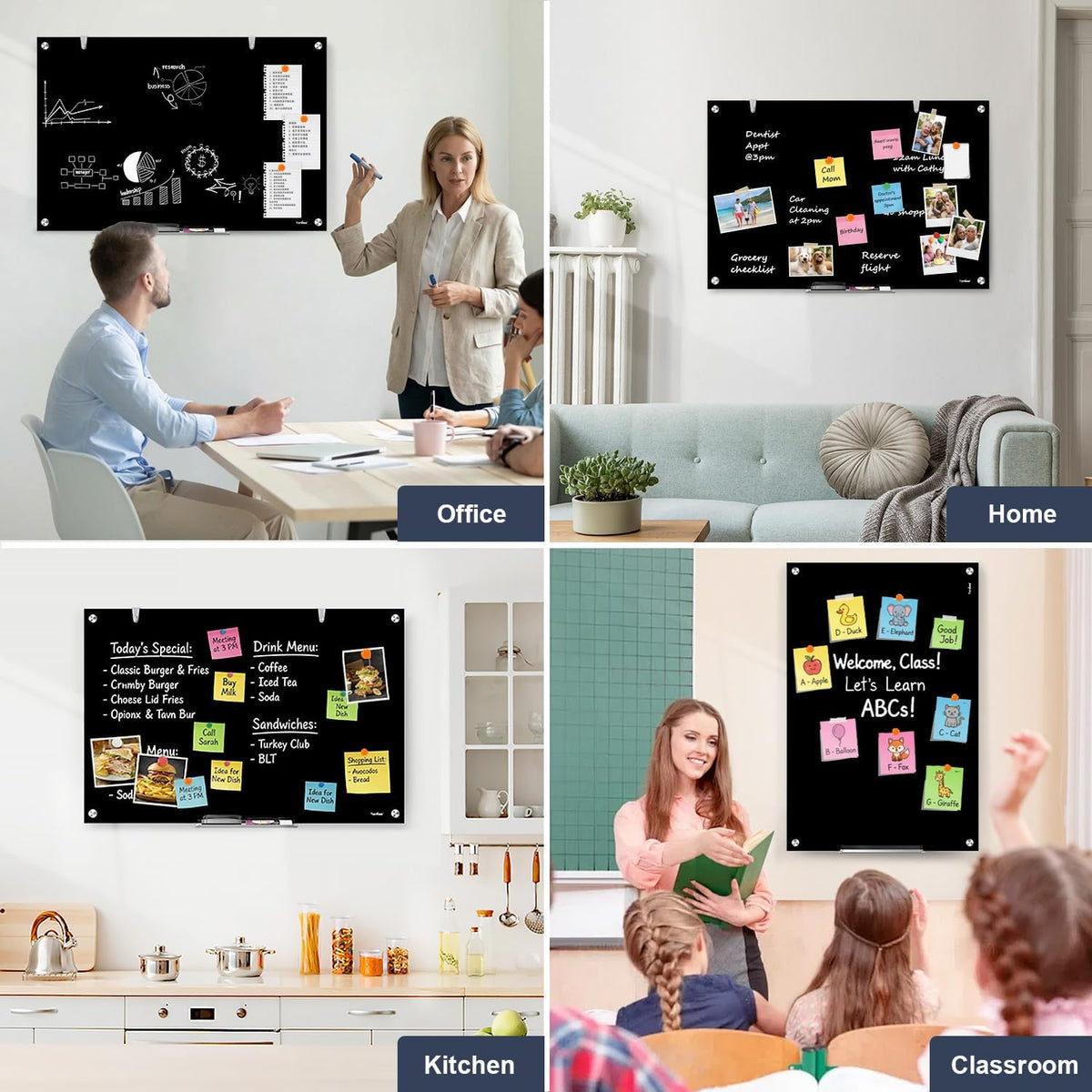 Glass Whiteboard 36x24 Black Magnetic White Board Dry Erase Board for Wall