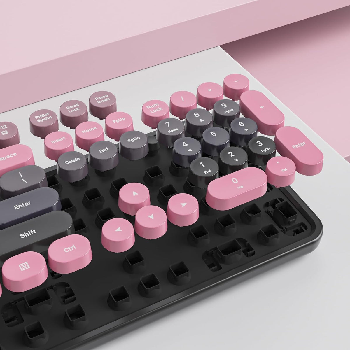 Guffercty kred Black and Pink Keyboard and Mouse Wireless, Retro Typewriter C...