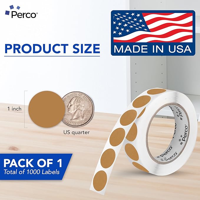 Perco Kraft Brown 1-Inch Round Circle Dot Sticker Labels - Image 2