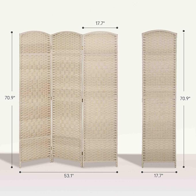 HOMCOM 3 Panel Room Divider, Hand-Woven Freestanding Wall Partition - Image 7
