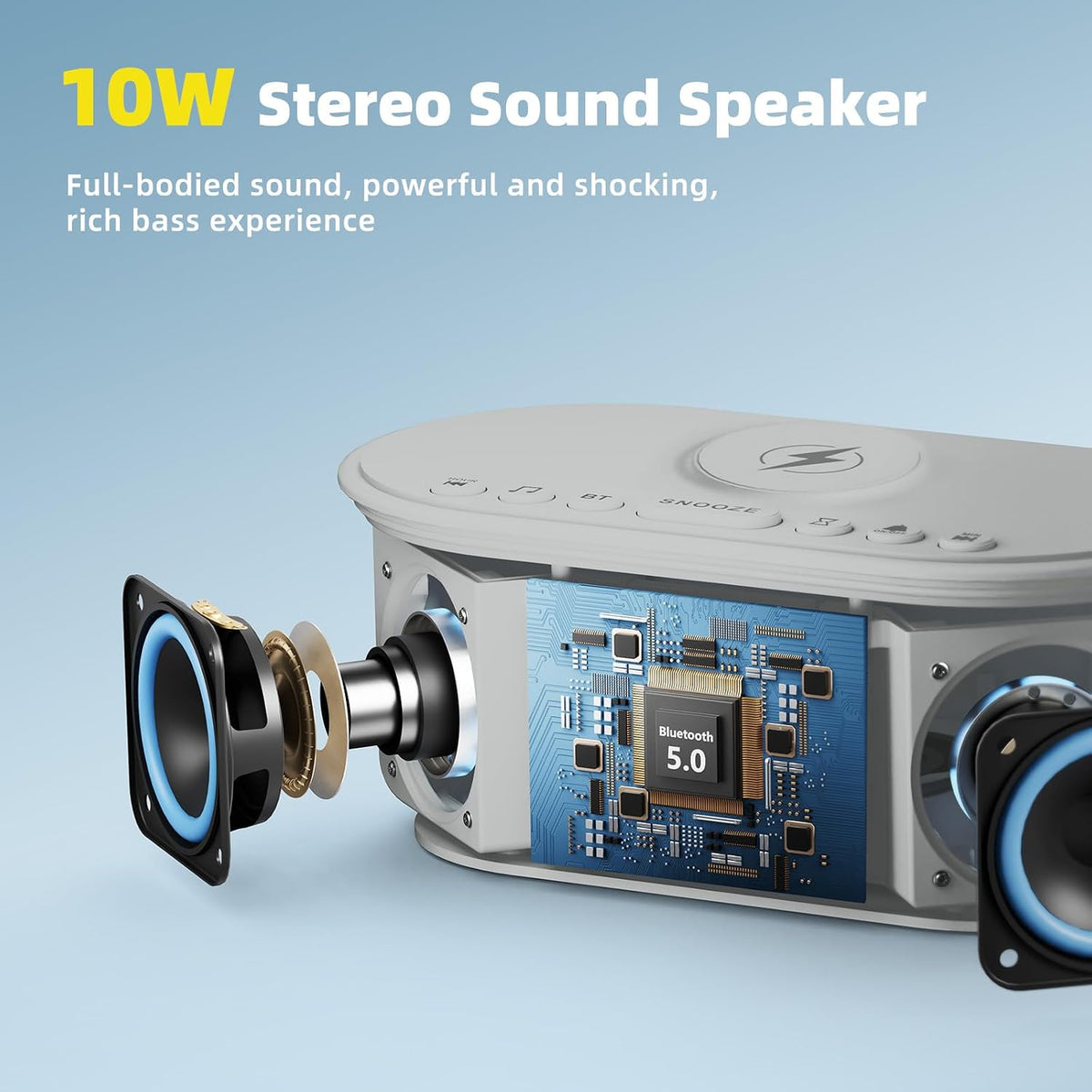 odokee sound machine alarm clock with wireless charging showing dimensions