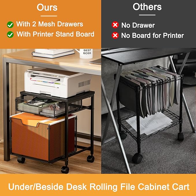 Rolling File Cabinet Cart, Printer Stand - Image 7