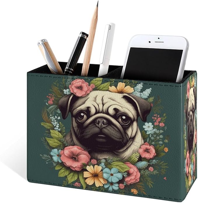 Famame Vintage Flowers Around Pug Pencil Holder - Image 2