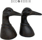 Decorative Distressed Cast Metal Duck Head Bookends - Heavy Duty Book Stopper for Shelves, Cute Novelty Book Holder - Rustic Vintage Home Office Organizer Set of 2