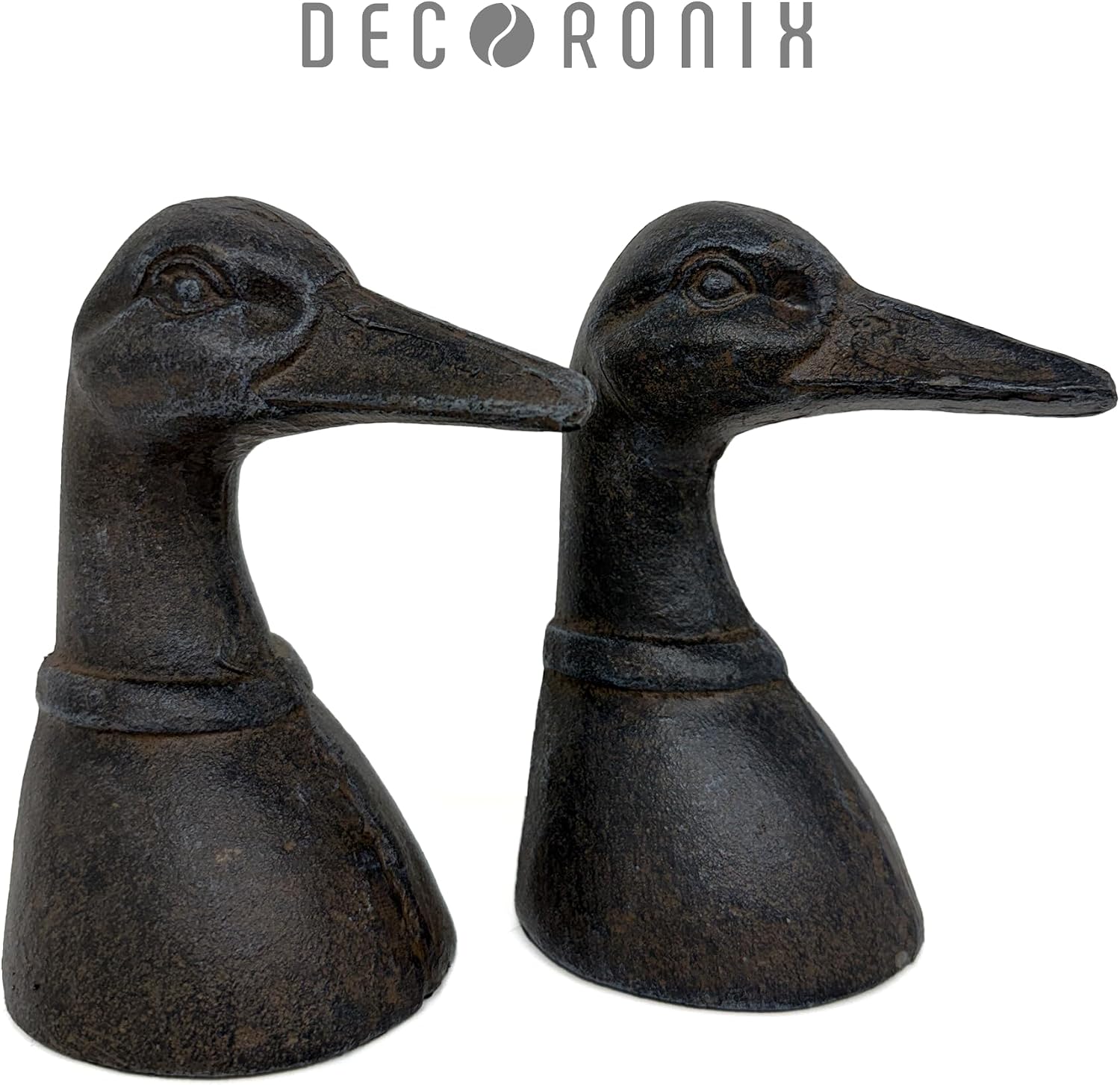 Decorative Distressed Cast Metal Duck Head Bookends - Heavy Duty Book Stopper for Shelves, Cute Novelty Book Holder - Rustic Vintage Home Office Organizer Set of 2