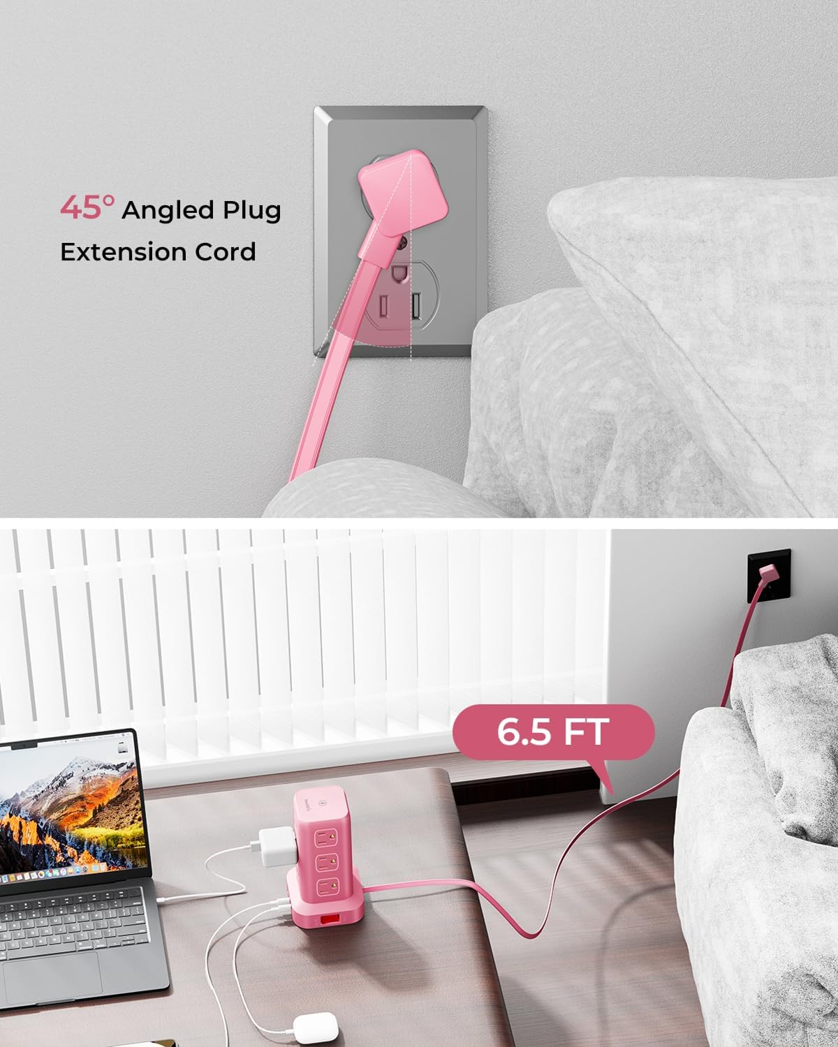 Power Strip with 12 Outlets 4 USB (1 USB C), 6.5Feet Extension Cord with Mult...