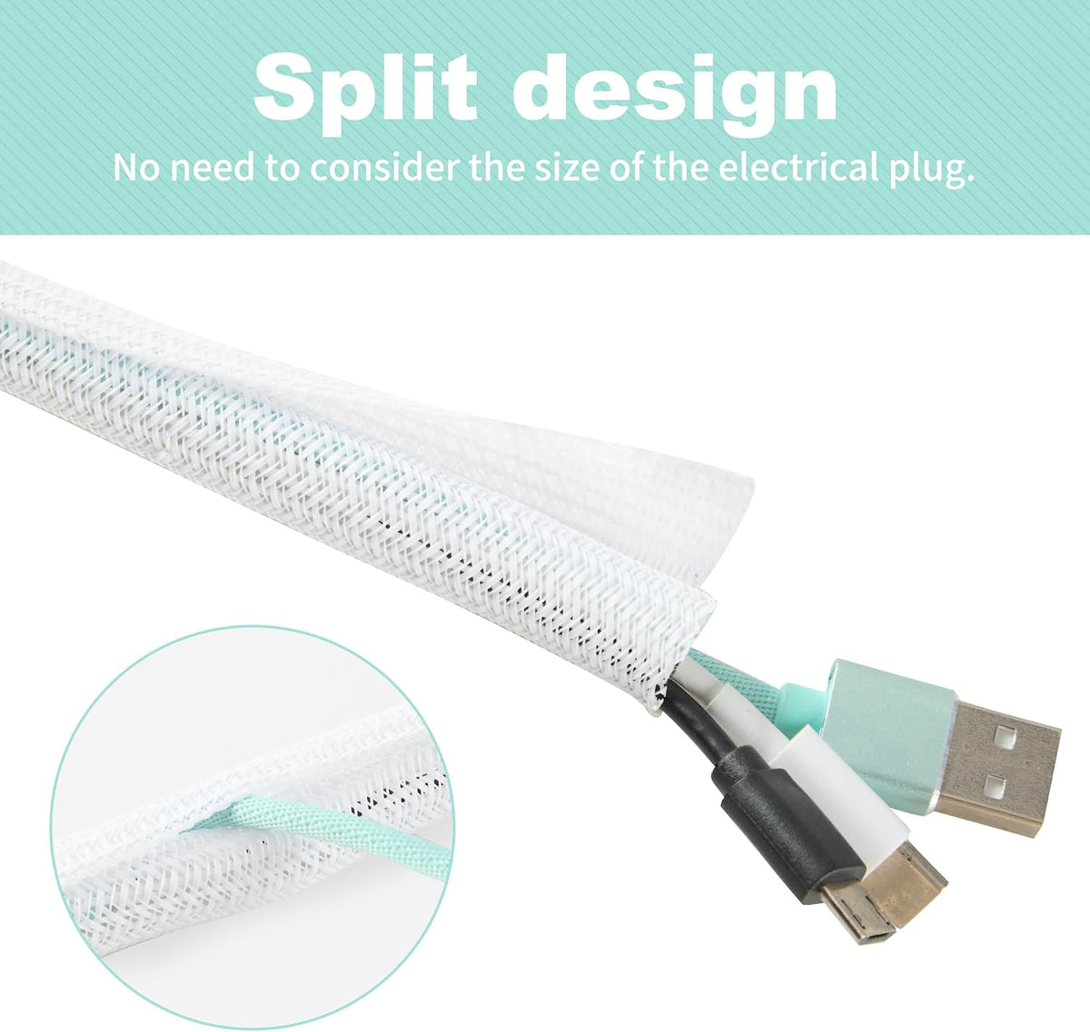 Split Wire Loom 3/4 Inch 50ft, Braided Cable Sleeve for Cable Management, Cor...