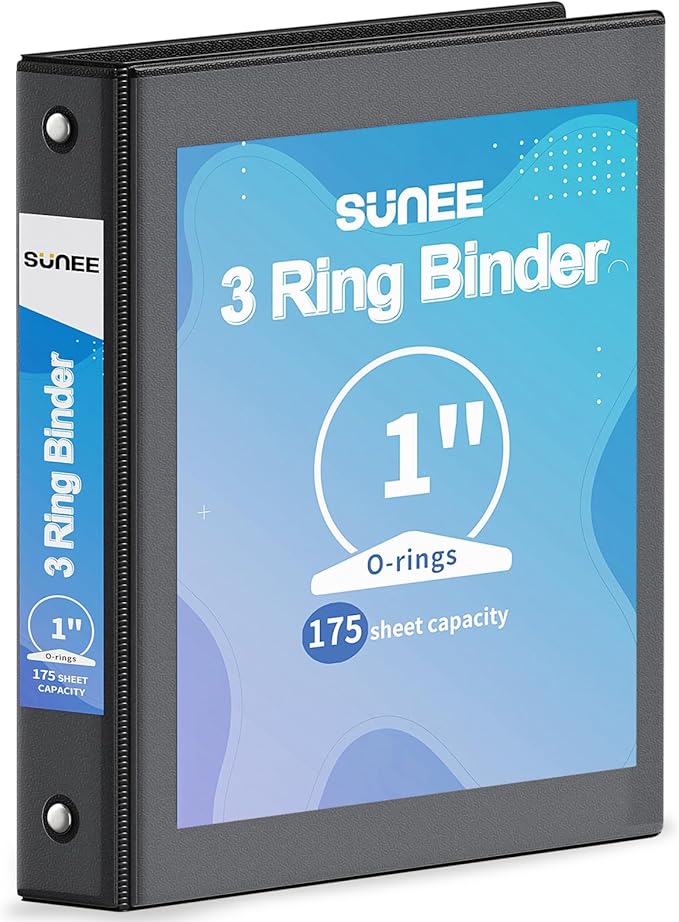 SUNEE 3 Ring Binder 1 Inch 1 Pack by SUNEE