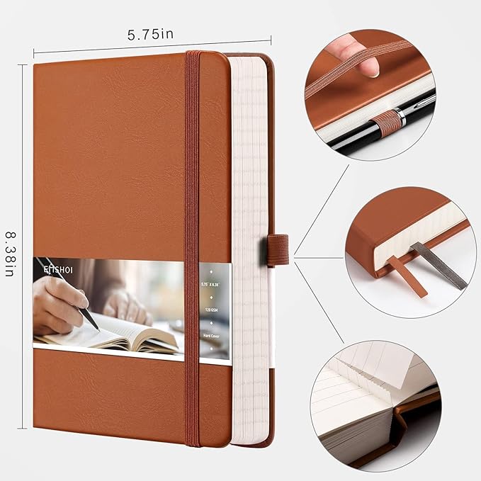 EMSHOI Lined Journal Notebook, 120 gsm Leather Hardcover - Image 5