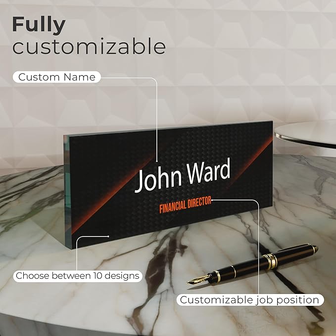 EGD Thick Clear Acrylic Desk Name Plate Personalized I Office Desk Accessories - Image 2