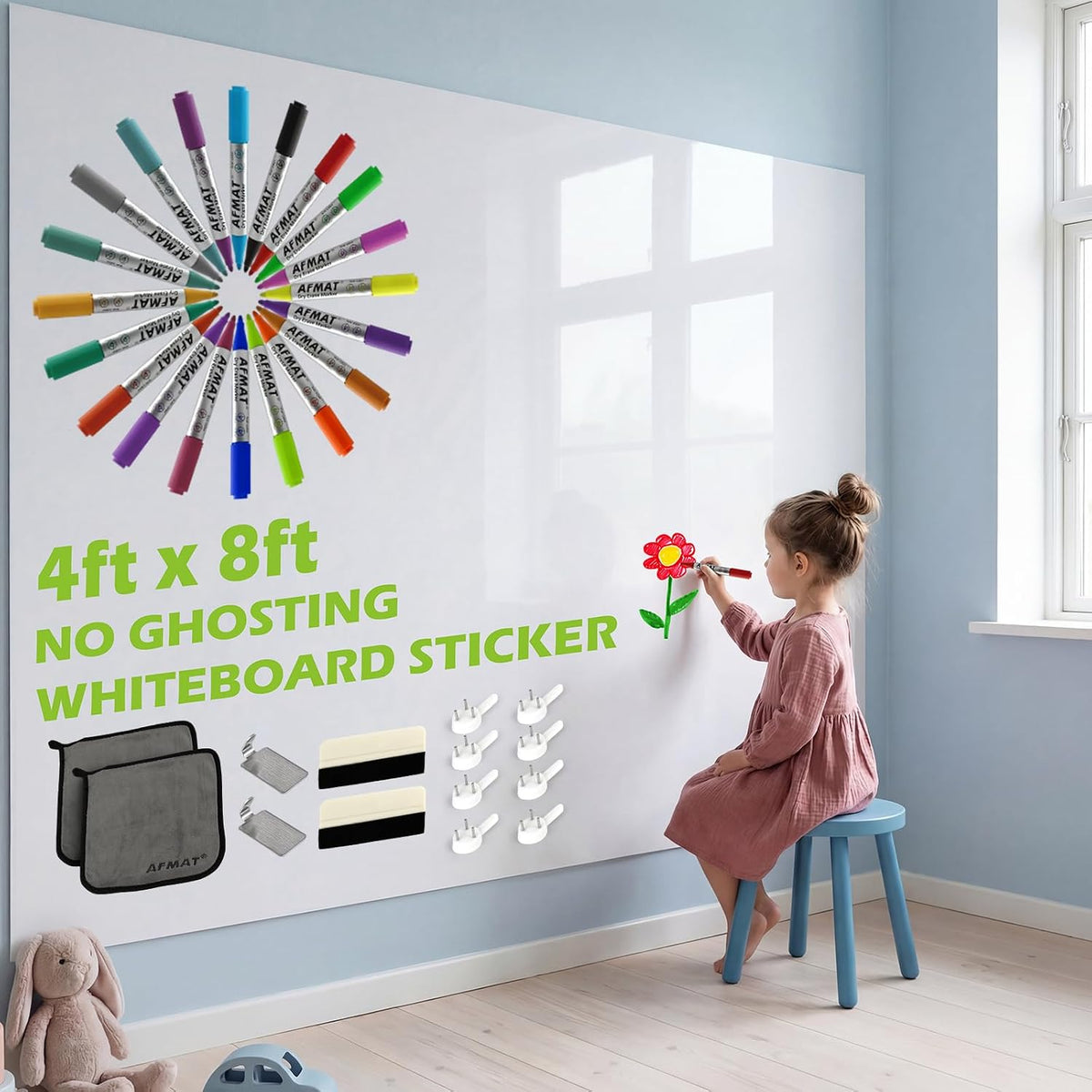 AFMAT Whiteboard Sticker for Wall, 4x8ft White Board Paper, Super Sticky Dry ...