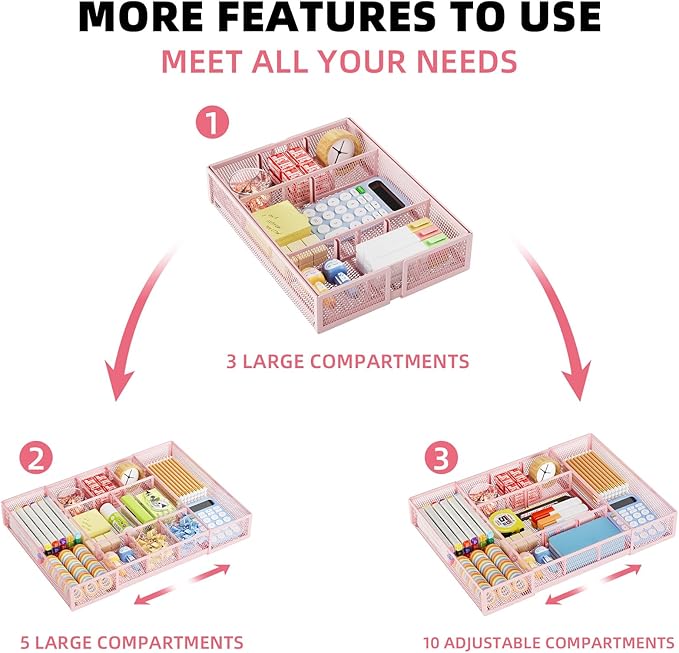 Marbrasse Expandable Desk Drawer Organizer, Mesh Tray - Image 5