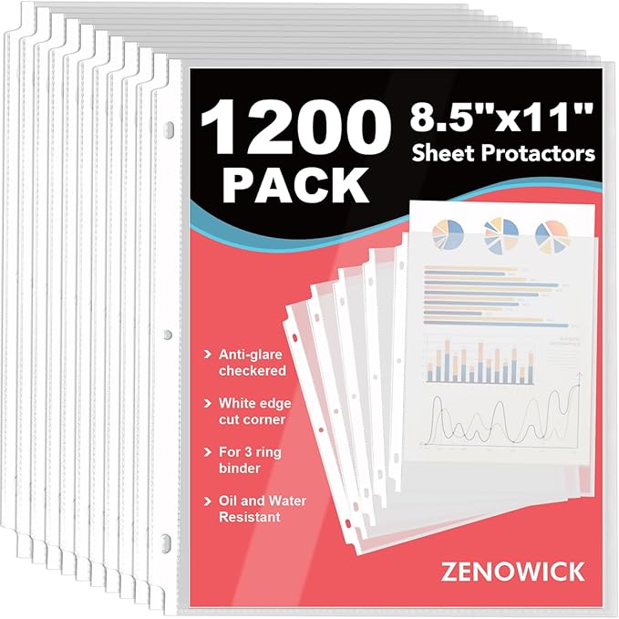 1200 Pack Sheet Protectors 8.5 x 11 inch Clear Page Protectors by Zenowick
