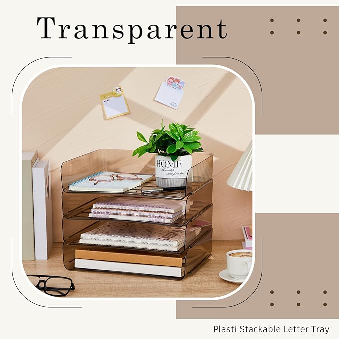 Harloon 4 Tier Acrylic Paper Tray 13 x 9.8 x 3 Inches Stackable Letter Clear - Image 5