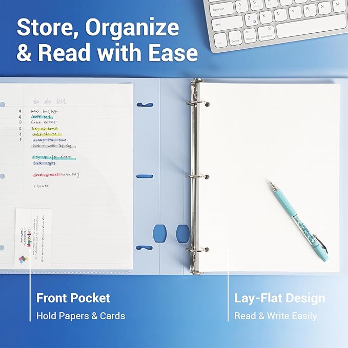 MUKAWA 1 Inch 3 Ring Binder, D-Ring Binder Holds 250 Sheets, PP Cover - Image 3